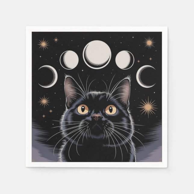 Goth Black Cat, Goth Gift, Witching Hour Black Cat Pappersservett (Framsidan)