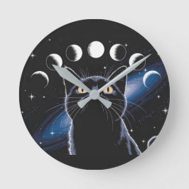 Goth Black Cat, Goth Gift, Witching Hour Black Cat Rund Klocka