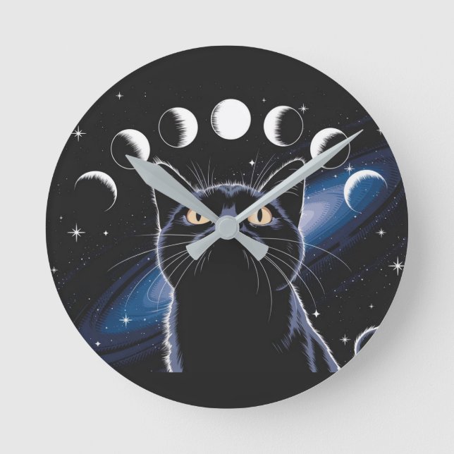 Goth Black Cat, Goth Gift, Witching Hour Black Cat Rund Klocka (Framsida)