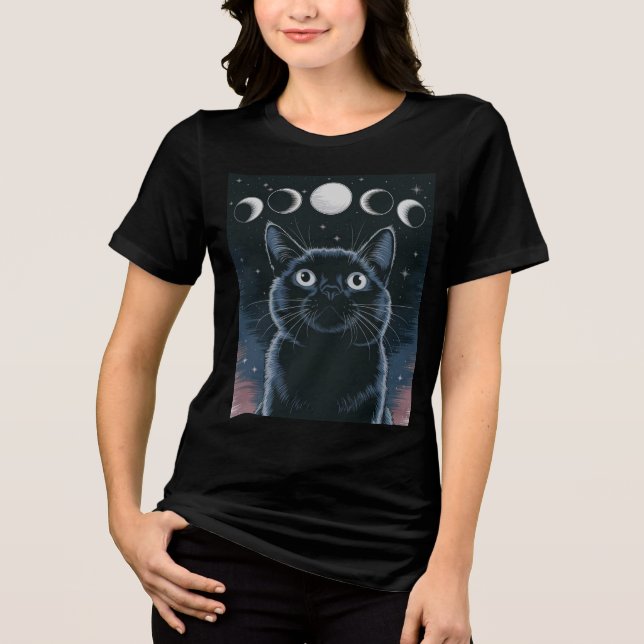 Goth Black Cat, Goth Gift, Witching Hour Black Cat T Shirt (Framsida)