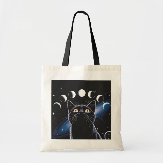 Goth Black Cat, Goth Gift, Witching Hour Black Cat Tygkasse (Framsidan)