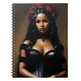 Goth Black Girl Röd ros Painting Anteckningsbok