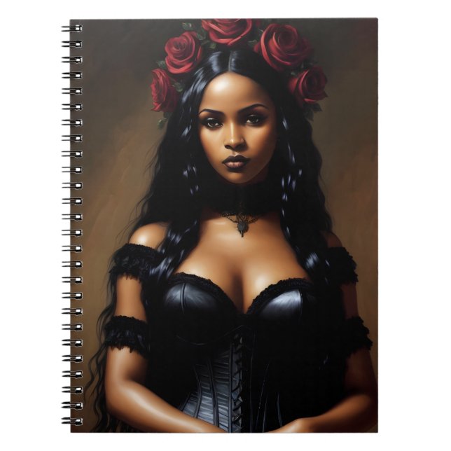 Goth Black Girl Röd ros Painting Anteckningsbok (Framsidan)