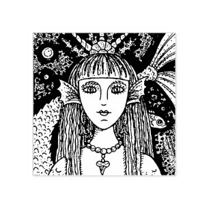 GOTH BLACK SEA SJÖJUNGFRU, FANTASY GUBBER FRIMÄRKE STÄMPEL