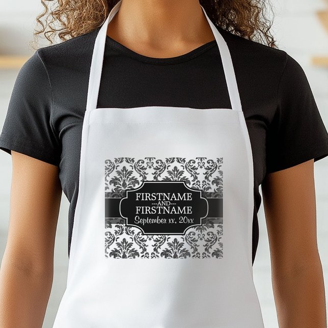 Goth Black Snöre och Parchment Bröllop-årsdagen Förkläde (Personalized Kitchen Apron)