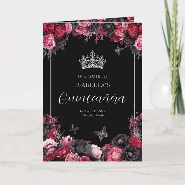 Goth Blommigt Quinceanera Princess Padrinos Event Program (Framsida)