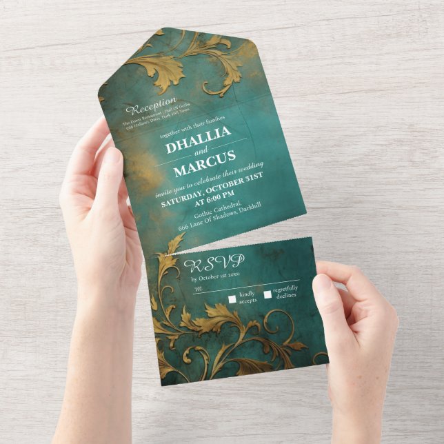 Goth Blommigt Teal och Guld (Avrivbar del)