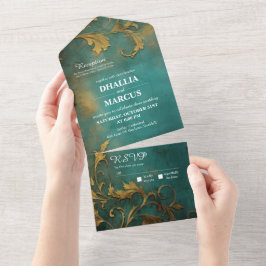 Goth Blommigt Teal och Guld