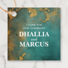 Goth Blommigt Teal och Guld Gåvor Etiketter