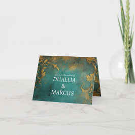 Goth Blommigt Teal och Guld Inbjudan