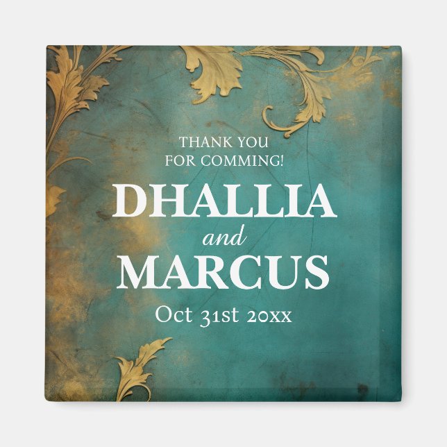 Goth Blommigt Teal och Guld Magnet (Framsidan)