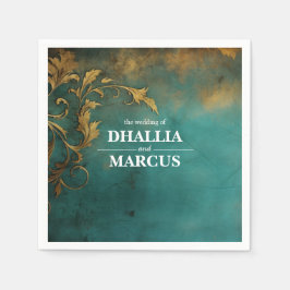 Goth Blommigt Teal och Guld Pappersservett