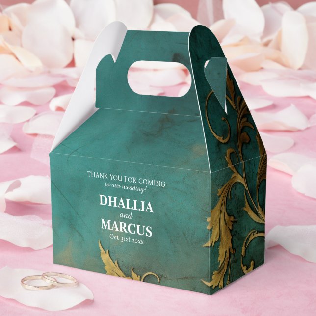 Goth Blommigt Teal och Guld Presentaskar (Bröllop)