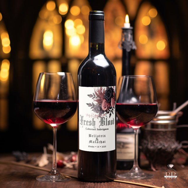 Goth Bröllop Fresh Blood Red Vin Vinflaska Etikett (Skapare uppladdad)