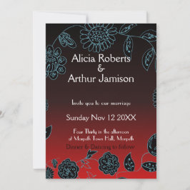 Goth bröllop Gothic Red Black Grunge Halloween Inbjudningar