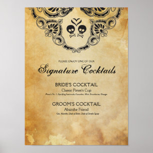 Goth Bröllop Namnteckning Cocktail Sign Halloween Poster