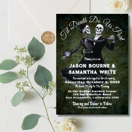 Goth Bröllop Skeletons Dancing & Flower Elegant Inbjudningar