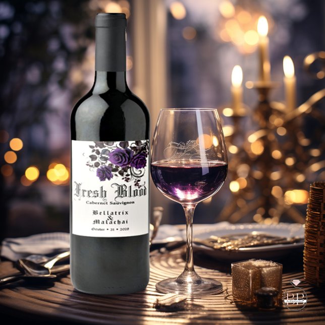 Goth Bröllop Vin Deep Amethyst Ro Vin-etikett Vinflaska Etikett (Skapare uppladdad)