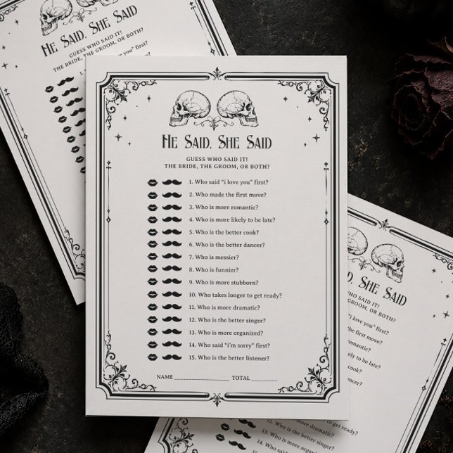 Goth Bröllopsdusch Han Sa Hon Sa Spelkort Inbjudningar (Skapare uppladdad)