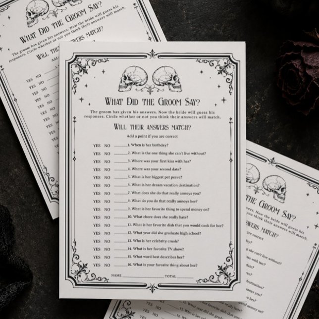 Goth Bröllopsdusch Vad Sa Han Spelkort Inbjudningar (Skapare uppladdad)