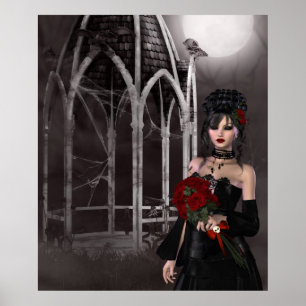 Goth brud & ro vid den spöklika gotiska gazeboen poster