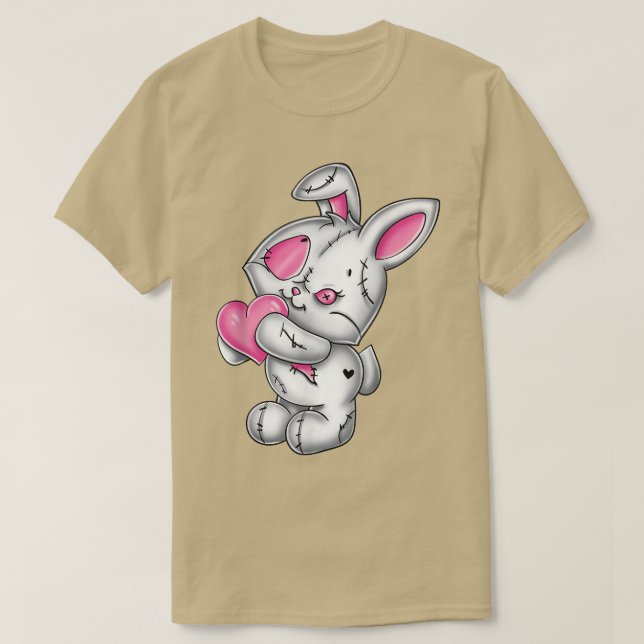 Goth Bunny Cute Creepy Emo Gothic White Bunny Rosa T Shirt (Design framsida)