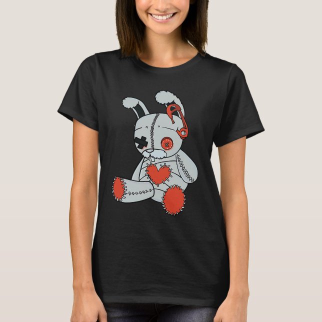 Goth Bunny Cute Gothic Bunny Red Heart Halloween C T Shirt (Framsida)