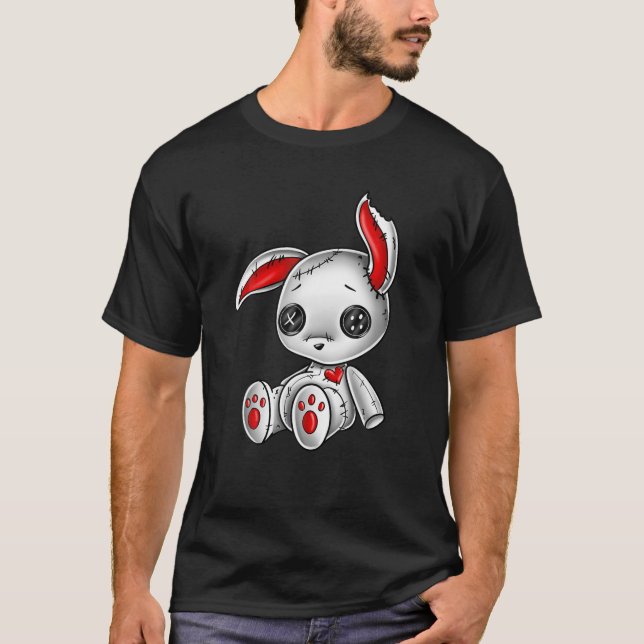 Goth Bunny Cute Gothic White Bunny Red Heart T Shirt (Framsida)
