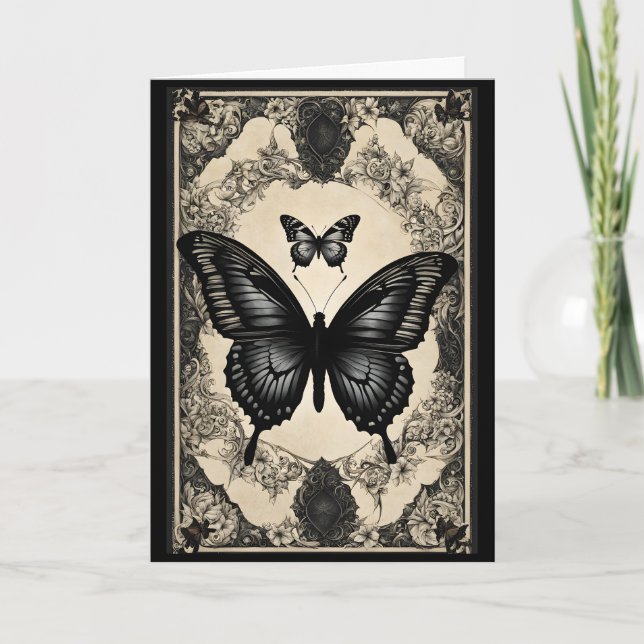 Goth Butterfly och Ornate Ram Birthday Kort (Framsida)