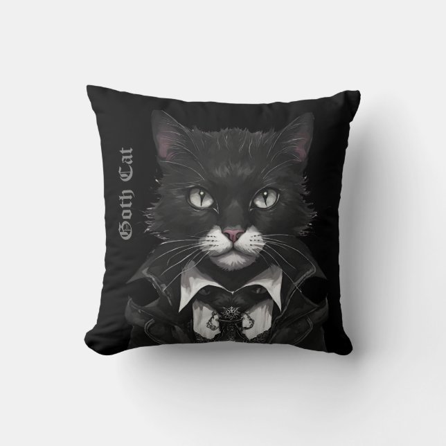 Goth Cat cushion gothic Black whimsygoth Kudde (Framsida)