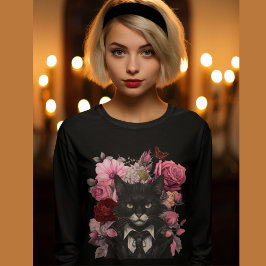 Goth Cat och ro Gothic Black and White cat and Whi T Shirt
