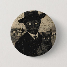 Goth Cat Vincent Van Gogh Svarta katter Knapp