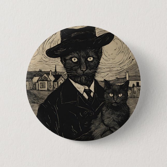 Goth Cat Vincent Van Gogh Svarta katter Knapp (Framsida)