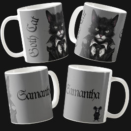 Goth cat with Mouse Personlig Namn Mörk Kaffemugg
