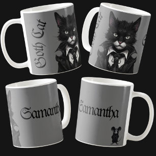 Goth cat with Mouse Personlig Namn Mörk Kaffemugg