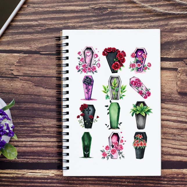 Goth Coffin-presenten för begravningsentreprenör f Anteckningsbok (multiple color watercolor style floral coffin notebook)