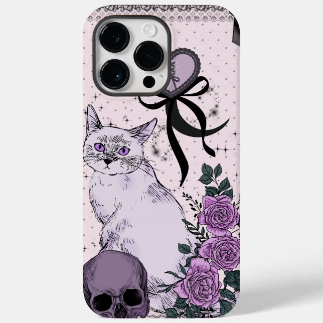 Goth Coquette Katt Telefonskal – Rosa & Svart  (Baksida)