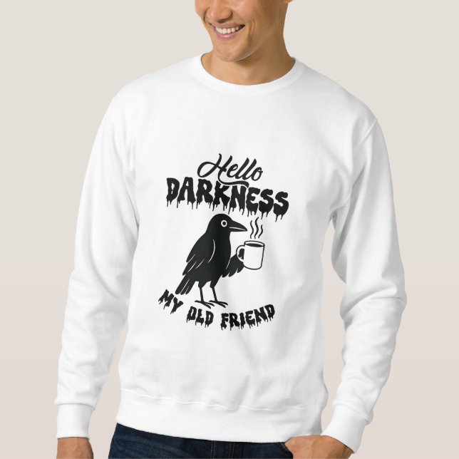 Goth Crow Coffee "Hello Darkness" Konst Lång Ärmad Tröja (Framsida)