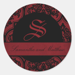 Goth Damask Grunge Monogram-etikett Runt Klistermärke