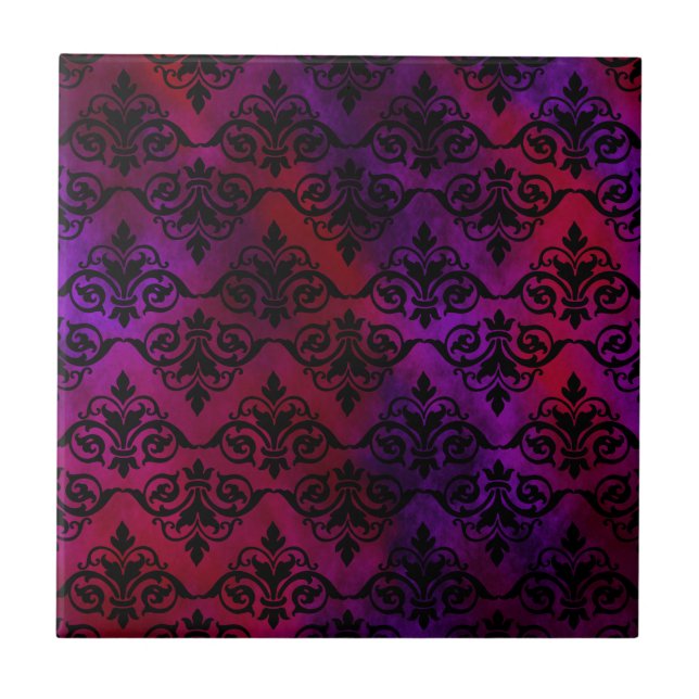 Goth Damask med Black över Lila och Red Kakelplatta (Framsidan)