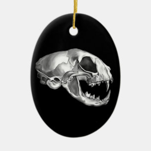 Goth Dead Cat Skull Silver Kattdjur Skeleton Julgransprydnad Keramik