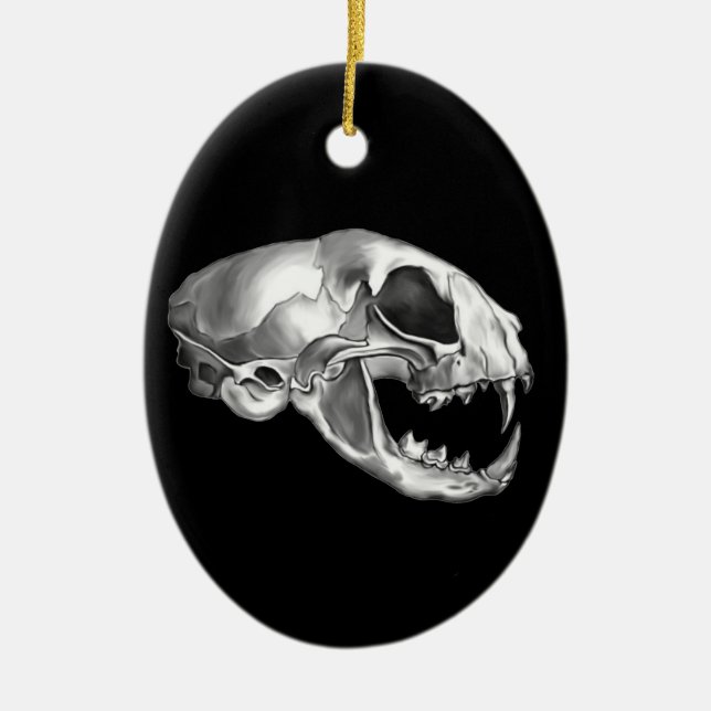 Goth Dead Cat Skull Silver Kattdjur Skeleton Julgransprydnad Keramik (Framsidan)