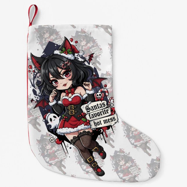 Goth Devil Chibi Girl Christmas Hot Mess Liten Julstrumpa (Framsidan)