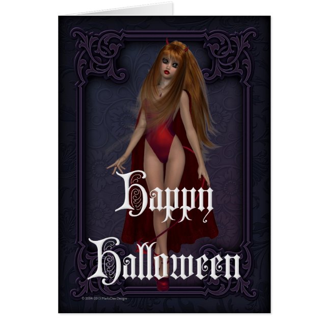 Goth Djävul Kvinna Glad Halloween-kort Hälsningskort (Framsidan)