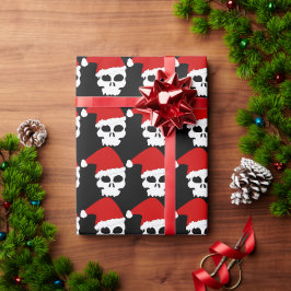 Goth Döskallars Wearing jul Santa Hats on Black Presentpapper