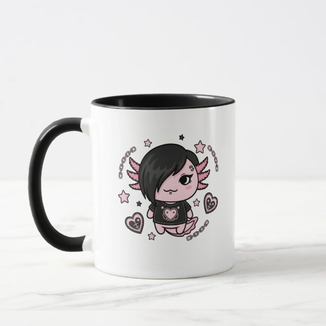 Goth E-Girl Axolotl with Pink Chains and Hearts Mugg (Vänster)