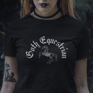 Goth Equestrian Black Skeleton Horse Riding T Shirt
