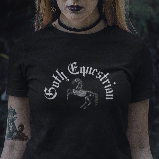 Goth Equestrian Black Skeleton Horse Riding T Shirt (Skapare uppladdad)