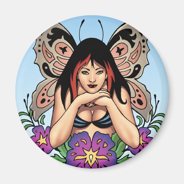 Goth Fairy with Flowers, Butterfly Vingar av Al Ri Magnet (Framsidan)