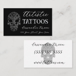 Goth Filigree Skull Tatoo Studio Visitkort